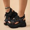 Fashion Summer New Knitting Woven Lace-up Women's Sports Sandals Fashion Breathable Open Toe Wedge Heel Thick Sole Beach Casual Sandals
