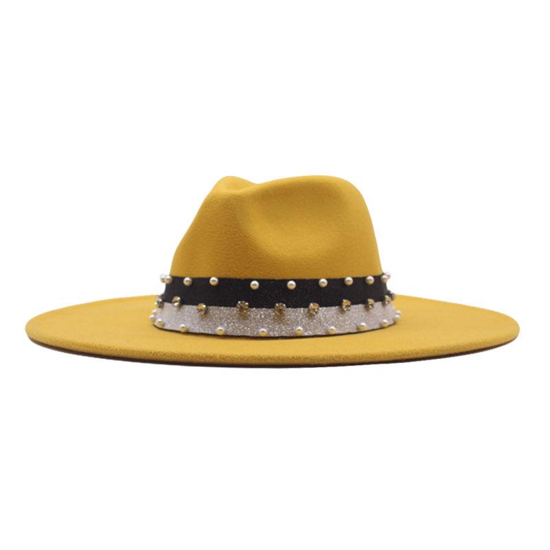 New Elastic Webbing Point Drill Men and Women Couple Hat Woolen Top Hat M Big Brim Jazz Hat