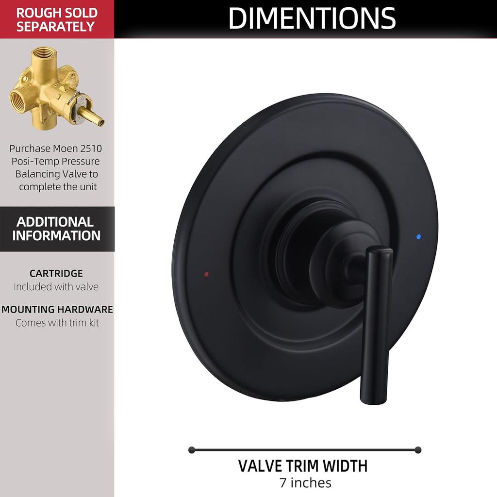 Replacement for Moen T2901BL Gibson Posi-Temp Valve Trim Kit, Matte Black