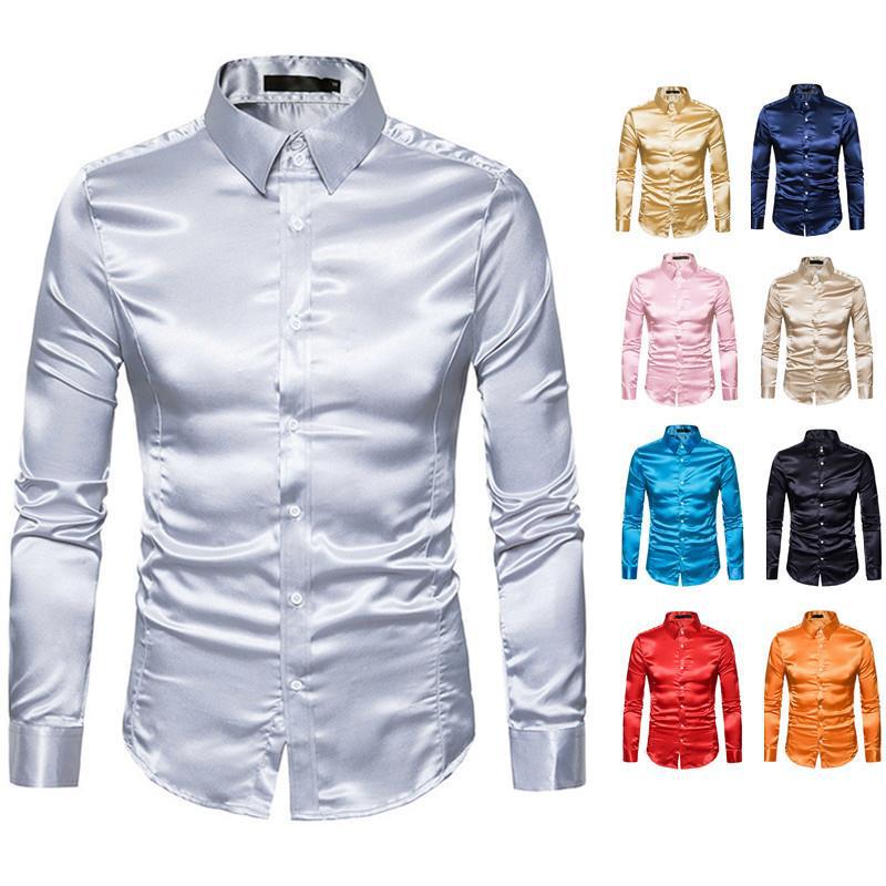2026 Autumn Men's European Long Sleeve Shiny Casual Shirt