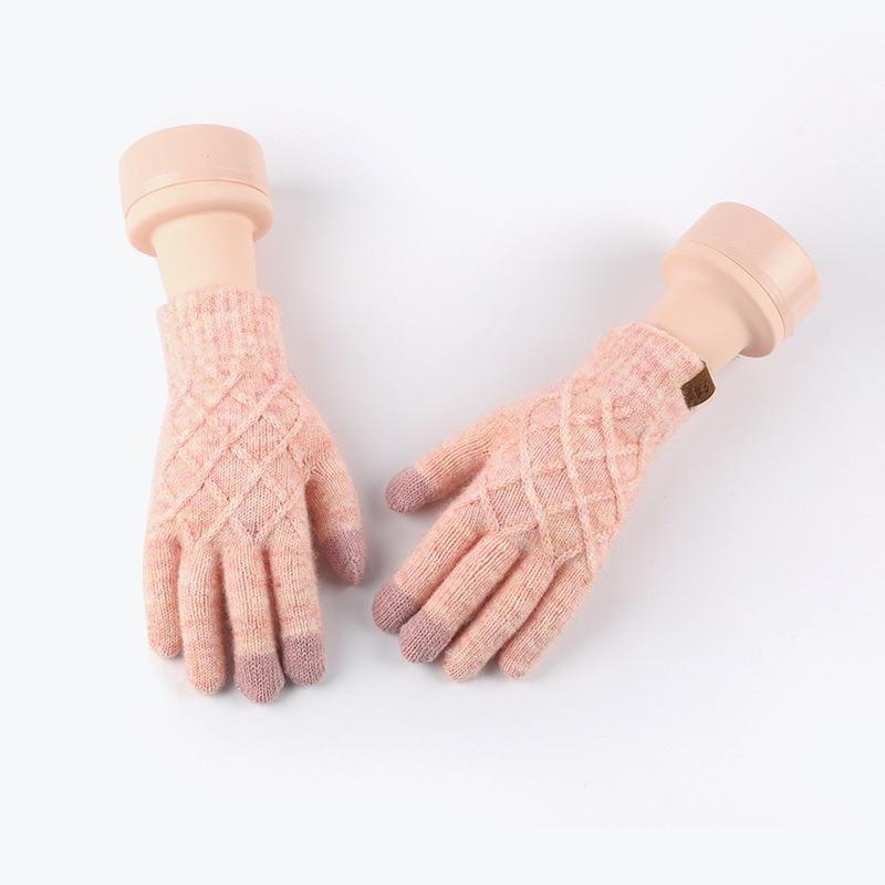 Gants chauds d'hiver pour adultes gants en laine tricotée à motif fleur d'ananas pour femmes gants cinq doigts d'extérieur en velours coupe-froid