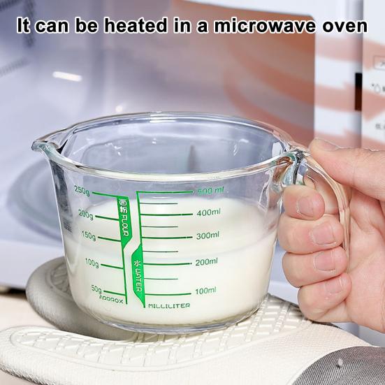 Glass Measuring Cup 500/1000ml Heat-Resistant Measuring Jug with Spout & Markings Kitchen Measuring Tools