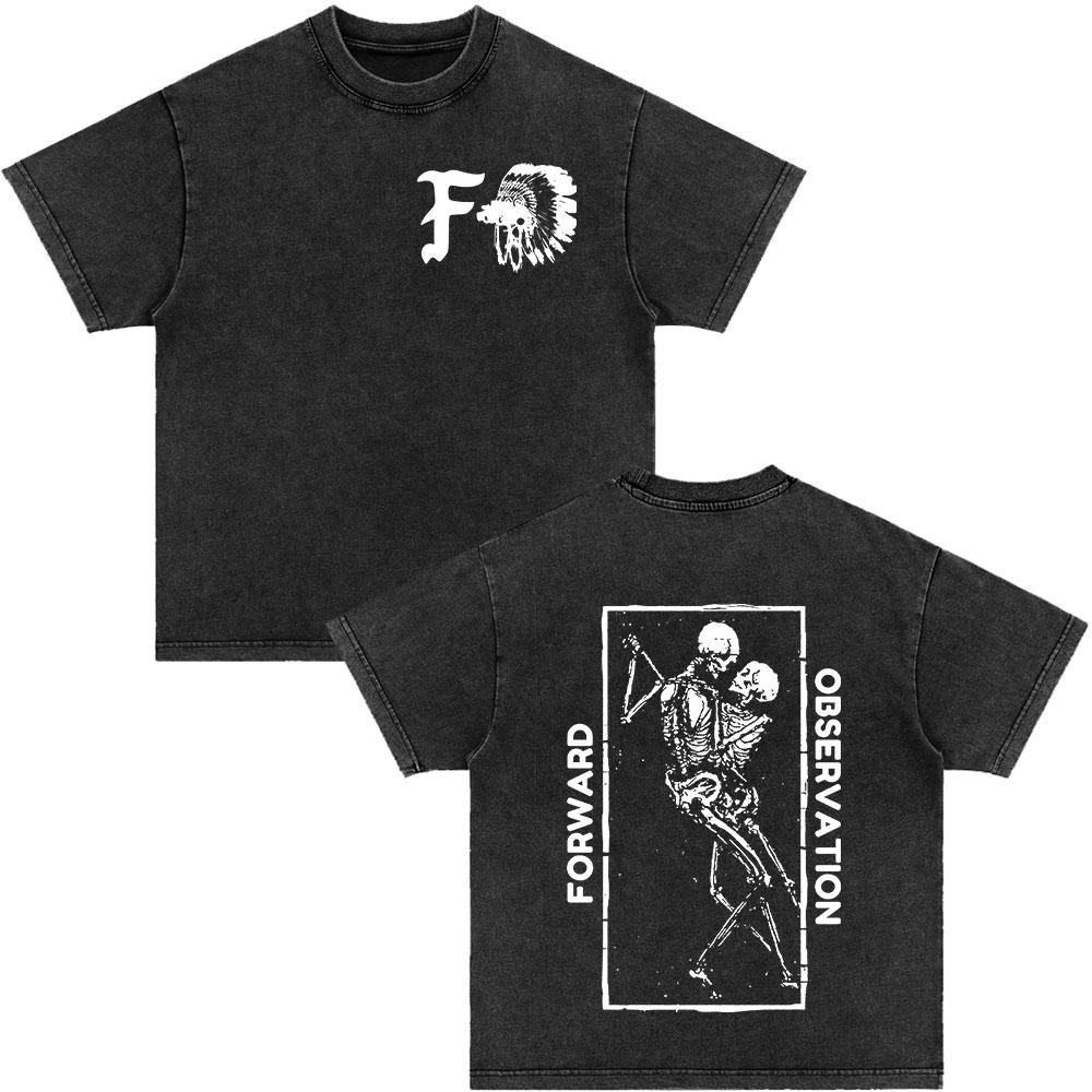 Forward Observations Group Be Seeing You Washed Vintage T-shirt Skeleton Graphic Punk Gothic T-Shirts Men Women Oversized Tshirt