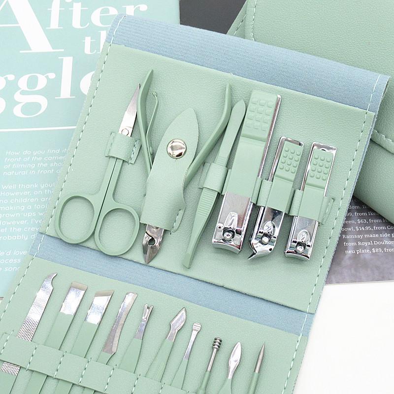 Green 16-Piece Nail Clipper & Manicure Set: Colorful, Practical Grooming Essentials & Gift