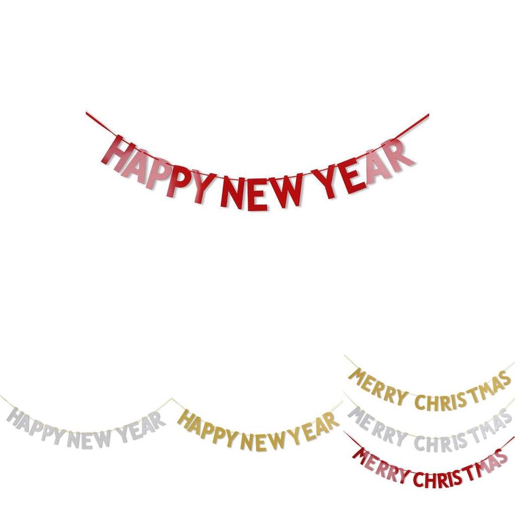 Festive Merry Christmas Happy New Year Banner Bunting For Home Party Decor