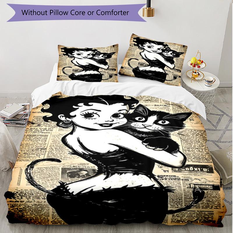 3pcs Duvet Cover Set (1*Duvet Cover + 2*Pillowcase, Without Core), Betty Boop Print Soft All‑Season Bedding Set, Home Bedroom Decor Gift