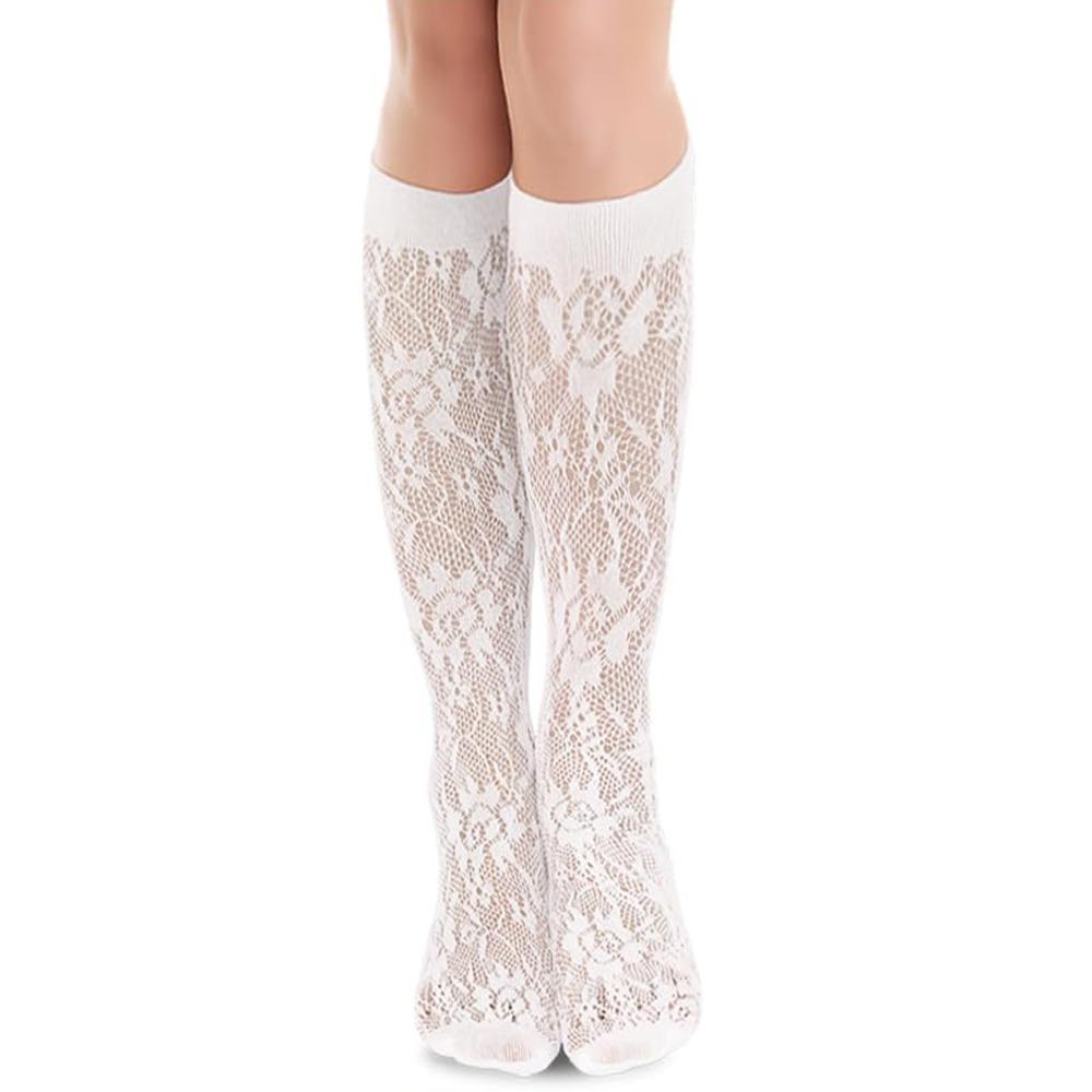 Hollow Lolita Socks Floral Printed Mesh Stockings Cute Calf Long Socks Pair with Skirts
