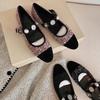 Fashion Spring New Flat Shoes Women's Fashion Round Head Splicing Sequin Cloth Metal Buckle Soft Sole Non-slip Shoes