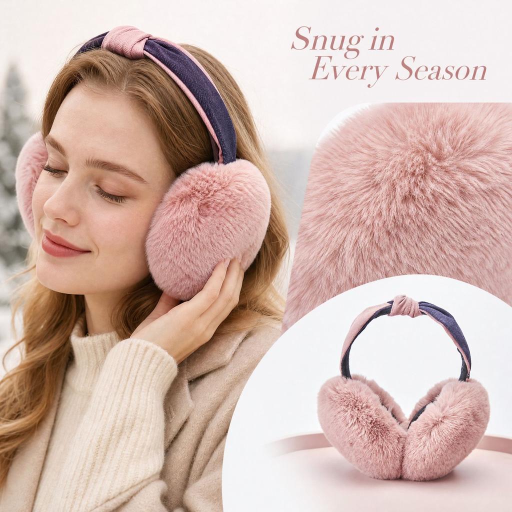 Foldable Headband Earmuffs, Plush Winter Ear Warmers for Women and Men, Cold