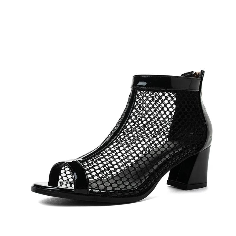 

Женские сандалии из сетчатой ​​ткани с круглым носком на толстом высоком каблуке с застежкой-молнией, ботинки лаконичного дизайна, женская модная обувь, летняя белая обувь 46 33 чёрный