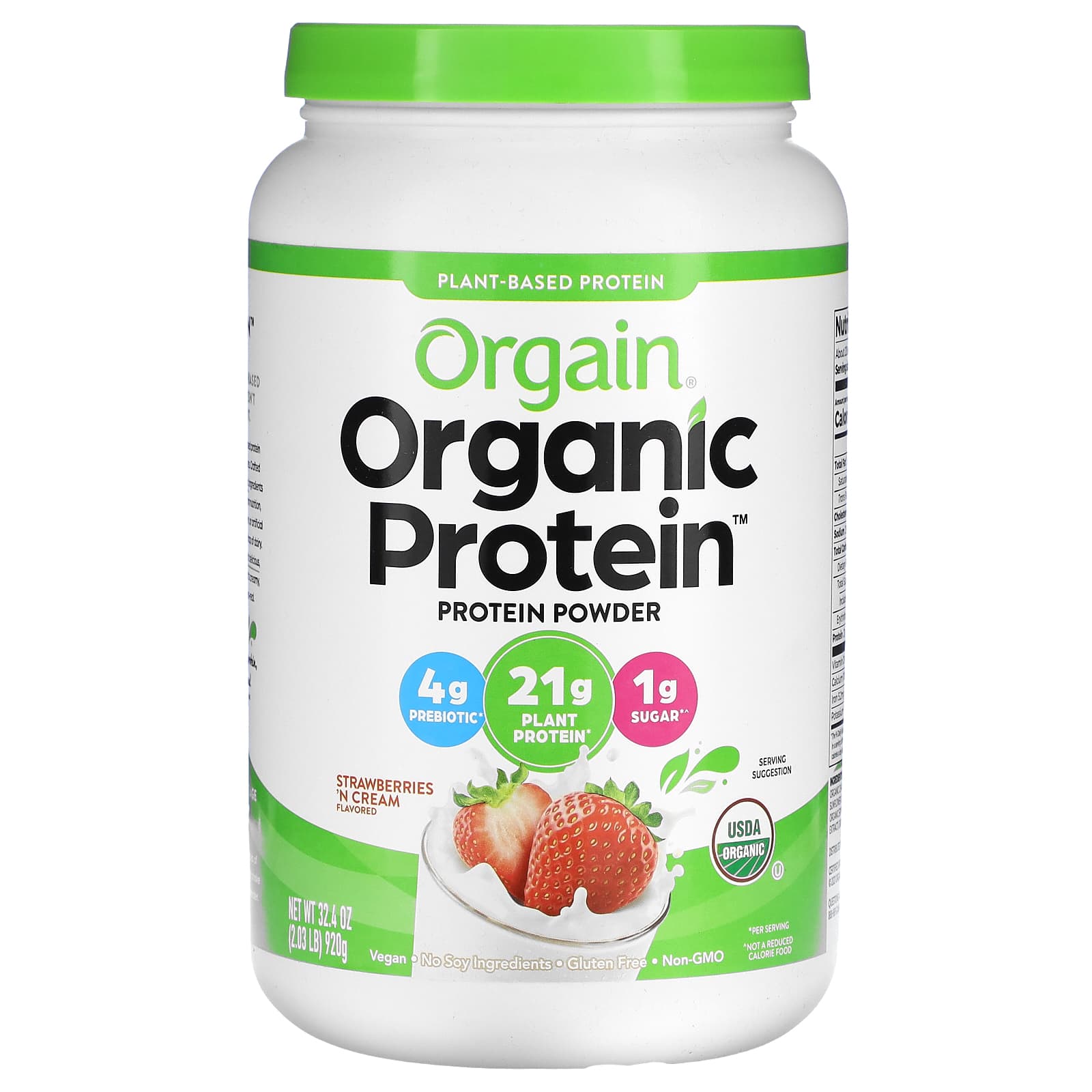 

Orgain, Organic Protein Powder, Plant-Based, Strawberries & Cream, 32.4 oz (920 g)