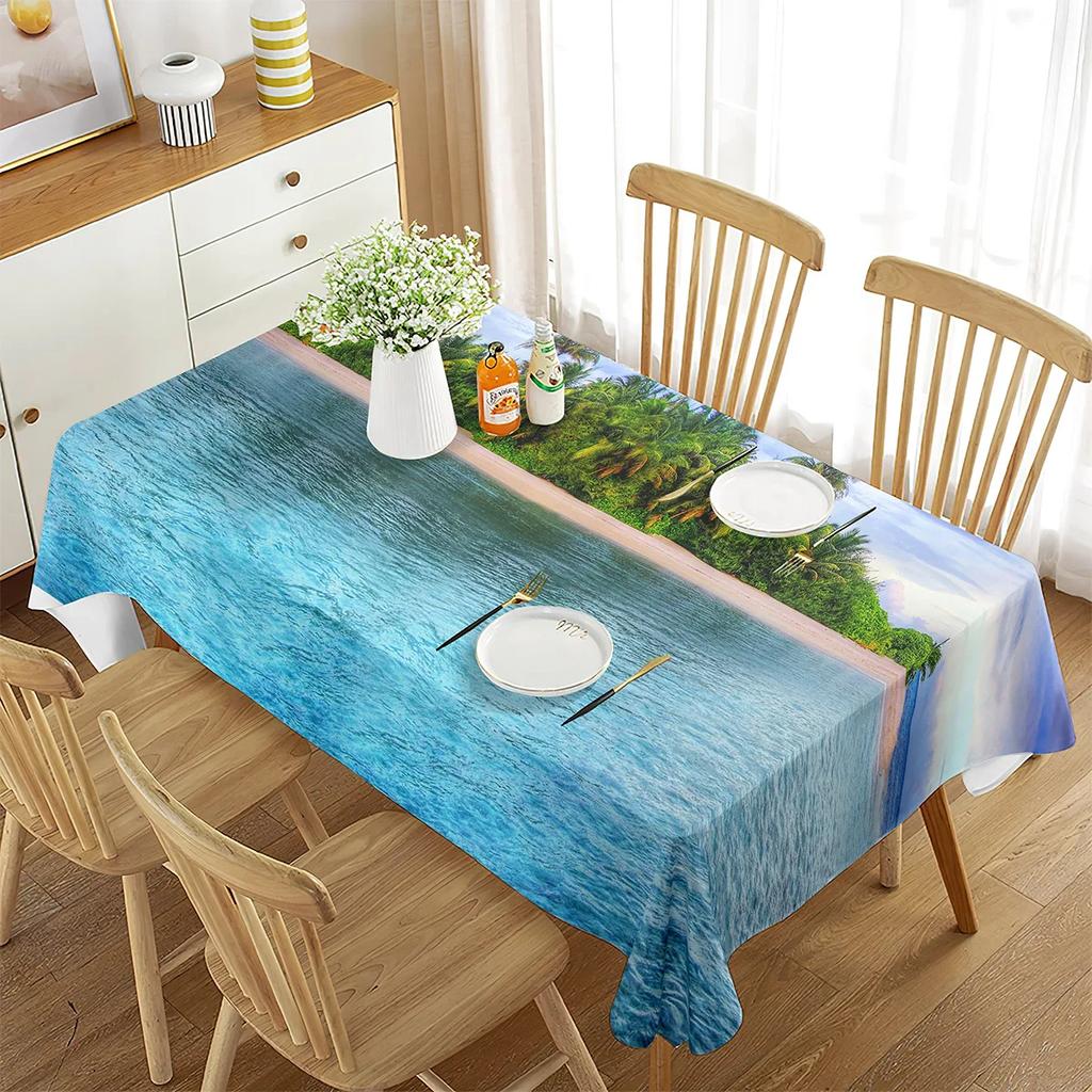 Hawaii Tablecloth, Waterproof and Wipeable Table Cloth for Restaurant Kitchen Dinner,Beach Modern Washable Polyester Table Cover