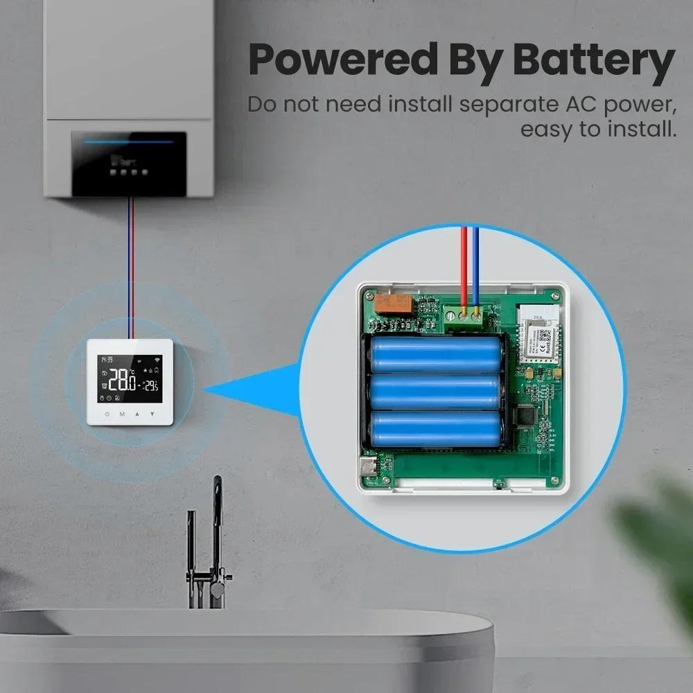 Smart WiFi Thermostat Battery Powered Tuya Compatible with Alexa and Google Home for Heating System of Gas and Water Boilers