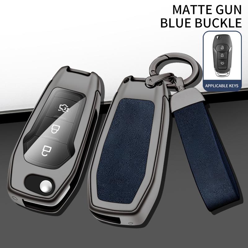Zinc Alloy Leather Car Key Case Cover Holder Fob Protector Shell For Ford Figo Mondeo 5 Ecosport Puma Fiesta Mk8 Everest Ranger