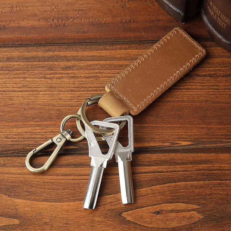 Genuine Leather Retro Cowhide Keychain Metal Lobster Clasp Pendant  Personalized Anti-Lost Car Keyring Keyholder