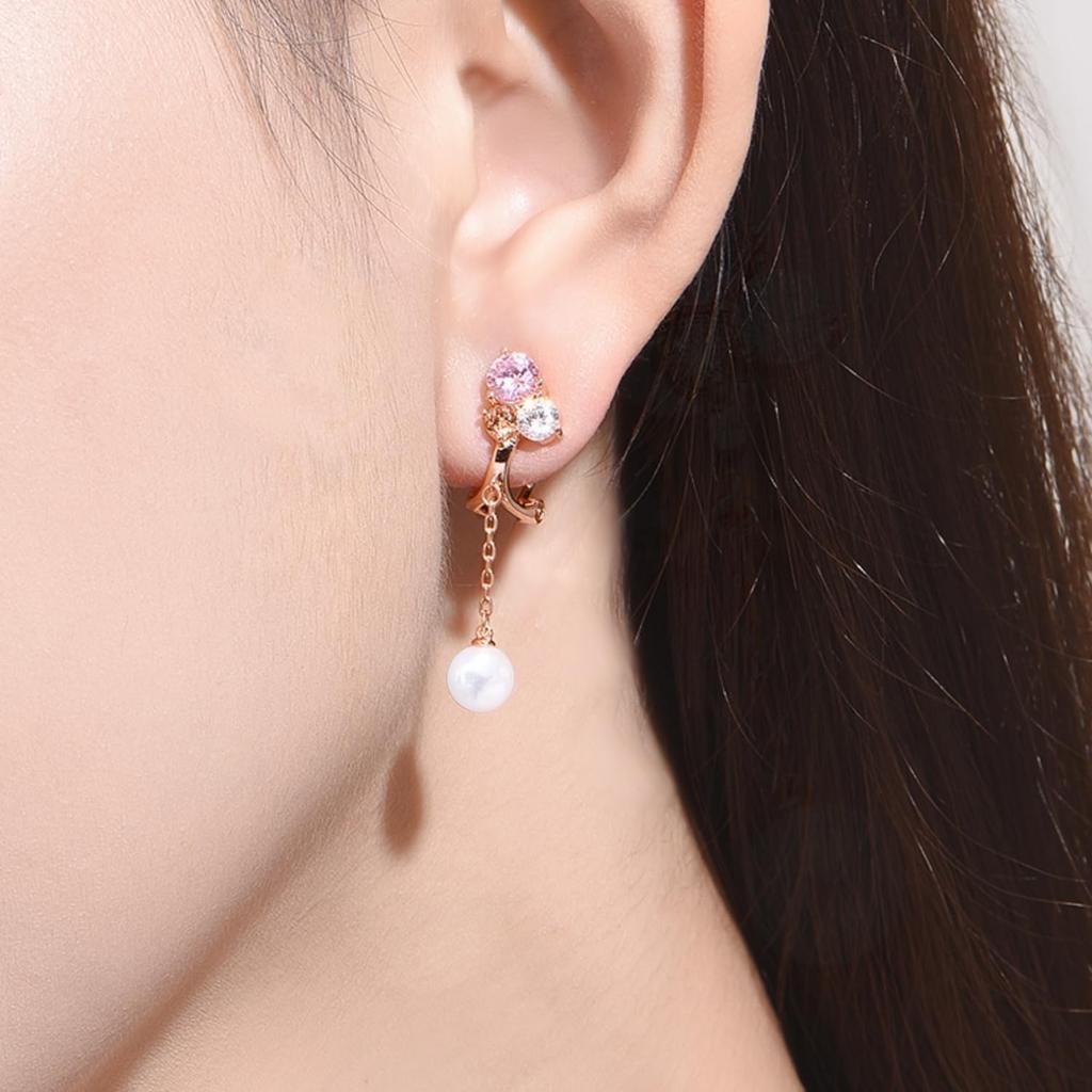 Pearl Earrings for 925 Pink for for Those In Their and 40s FH.bird Women, Dangling, Painless, Silver, Hypoallergenic, Cute, Non-pierced Earrings,