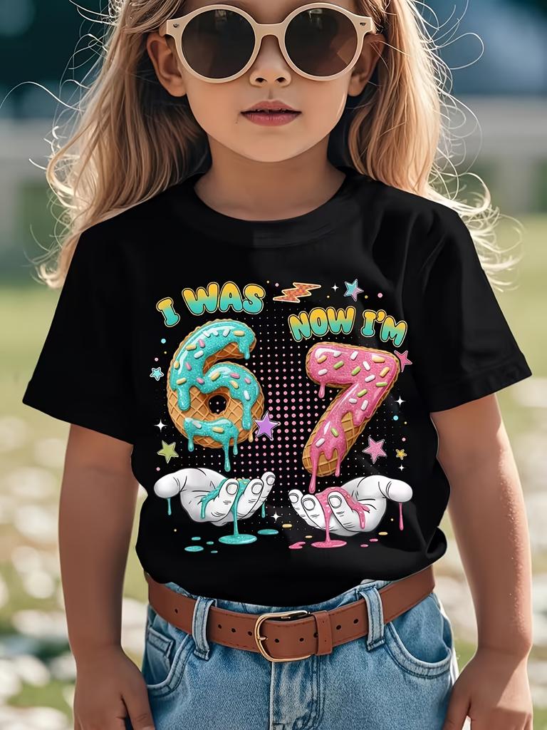 European sizes 6-7 Years Age 6 Now 7 Funny Print T-Shirt Short Sleeve Round Neck Casual Summer School Play Outfit Durable Tee with Age