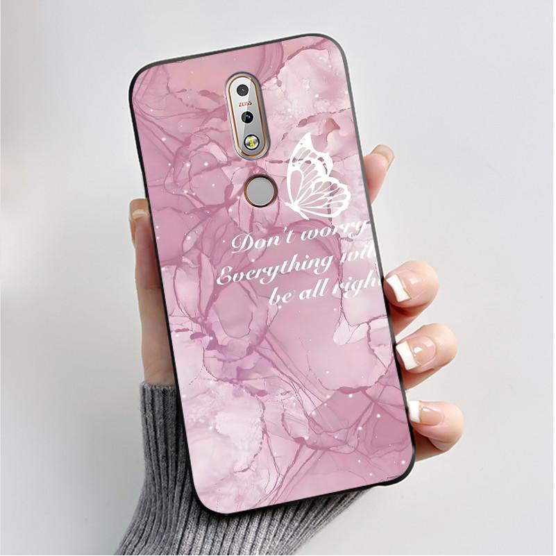 Printing Pattern Case For Nokia 7.1/Nokia 7 Plus Fundas Nokia7 Cover Soft Silicone Black Shell Cute Flower Cartoon Casing Coque