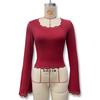 T-shirt da Donna 2025 Stile Europeo & Americano con Bordi in Pizzo, Manica Lunga, Autunnale, Snellente, alla Moda