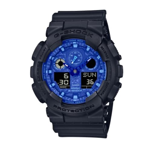 

Casio G-Shock GA-100 Series Blue Paisley Men s Waterproof Watch, Black (GA-100BP-1A)