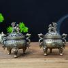 1 Stück Mini Drachen Qilin Dreibeiniger Räuchergefäß, Exquisite Doppeldrachenschnitzerei mit Qilin-Deckel oben (Ohne Weihrauch)