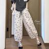 Women's Polka Dot High-Waisted Wide-Leg Linen Pants - Slimming, Nine-Point, Loose Fit, Summer Casual
