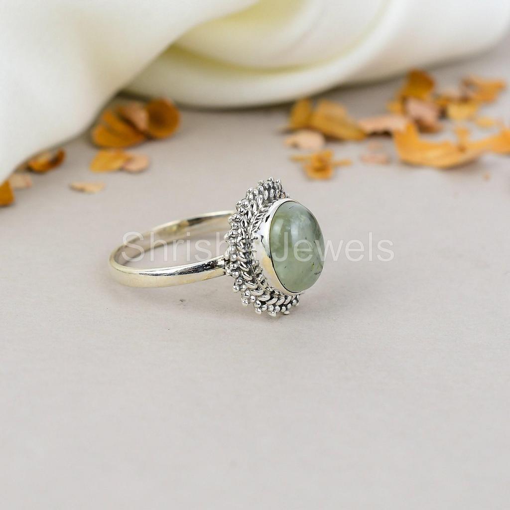 Prehnite Gemstone 925 Sterling Silver Green Gemstone Oval Shape Handmade Jewelry For Women