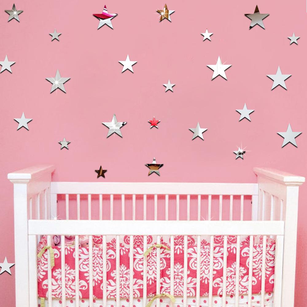 20pcs/set Acrylic Mirror Sticker Cartoon Starry Wall Stickers For Kids Rooms Home Decor Cute Star Wall Decals Baby Nursery Mural