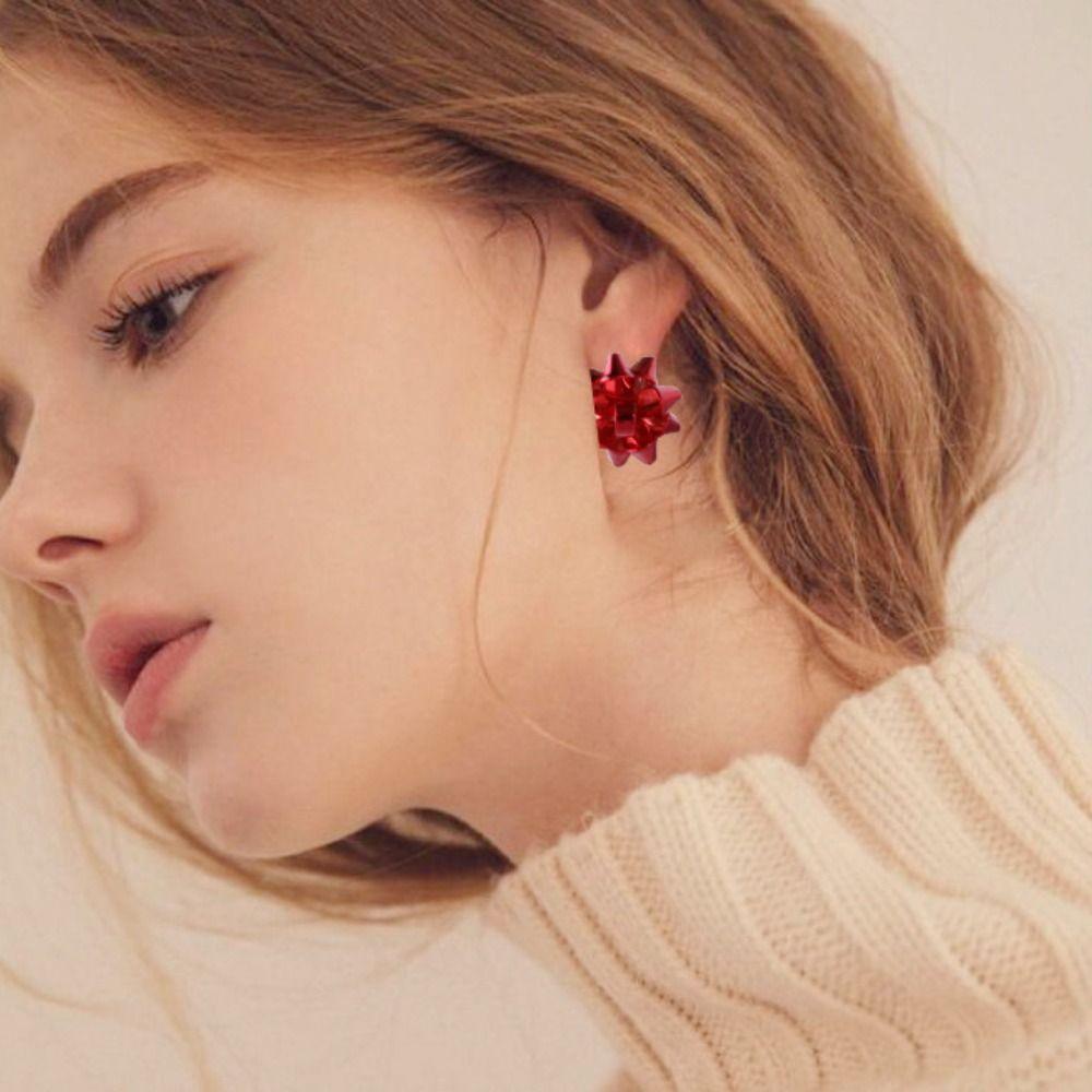 Pull Bows Merry Christmas Earrings Star Ribbon Star Lace Ribbon Earrings  Gift