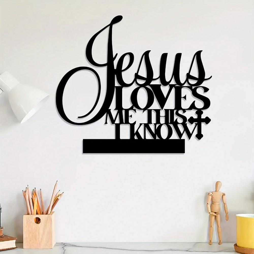 Vintage Metal Wall Cross Decor Jesus Loves Me Black Powder Coated Home Ornament