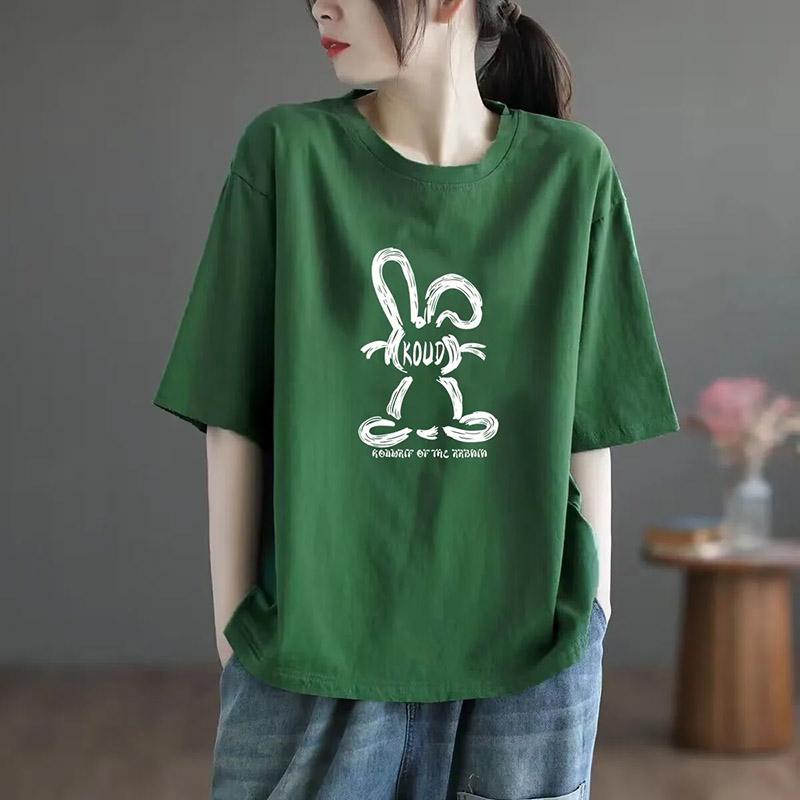 Women T-shirt Cotton Summer Large Size Soft Loose Printed Casual Pullover Blouse Top