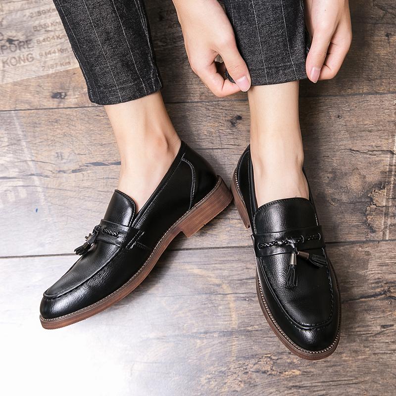 Men Casual Loafers Formal Leather Shoes Classic Men'S Dress Tassel Social Leather Brouge Business Leather Loafer Man