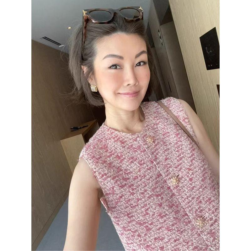 

Трендовый твидовый французский топ-жилет-куртка с защитой от протечек Pink vest M