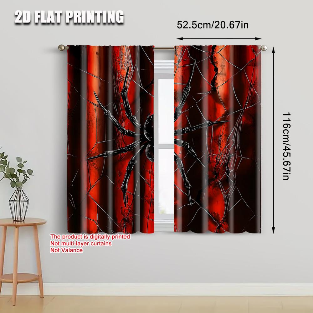 2 Stück   2D Flachdruck Vorhang Spinnennetz Kunstwerk Digitale Illustration Maschinenwaschbarer Stoff Ohne Strom Familienfeier