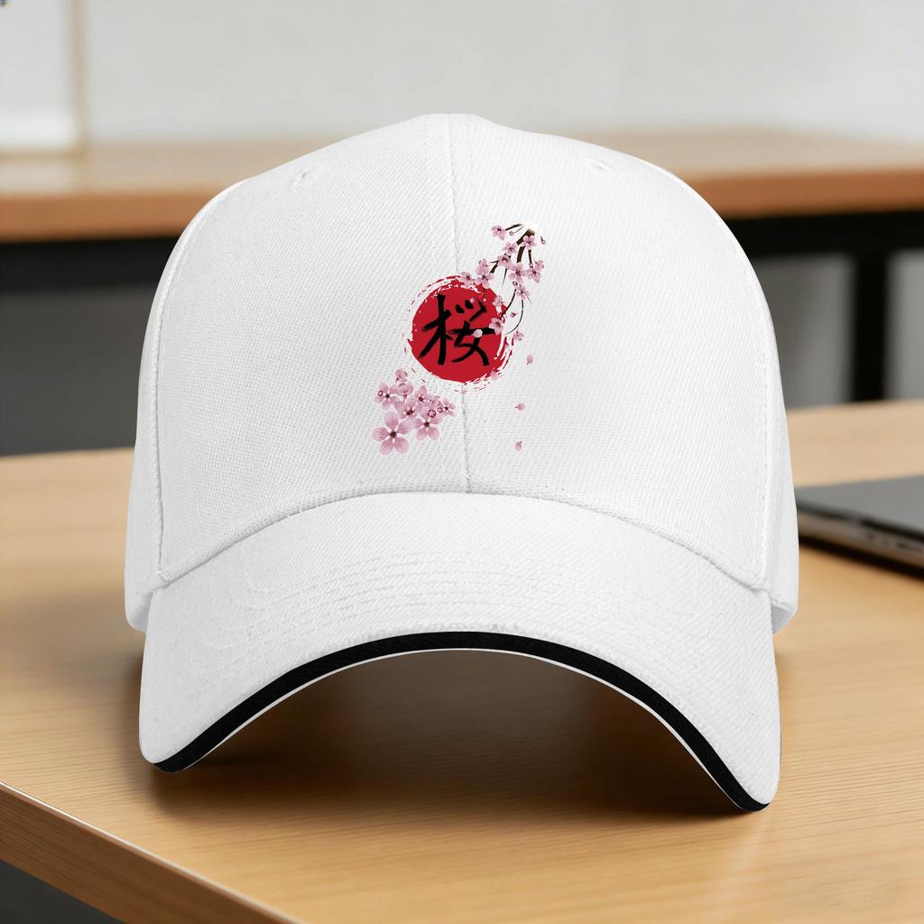 Blooming Sakura And Red Sun Baseball Cap Streetwear Trucker Hat Summer Men Women Outdoor Gym Baseball Caps
