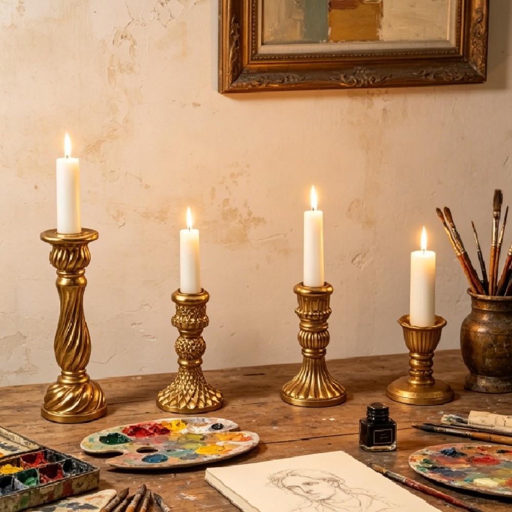 Decorative European Style Pillar Candlestick Non-slip Gold Adornment Candle Stand Bronze Vintage Table Candle Holder Party