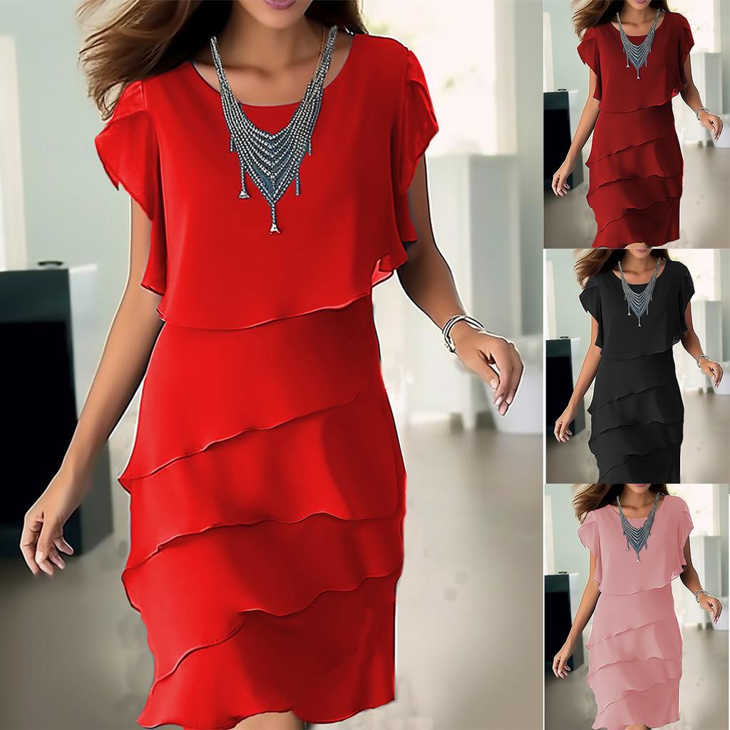 Chiffon shirt dress women's year new European and American women's clothing loose short-sleeved cake skirt