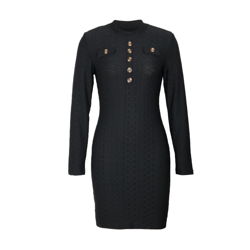 Spring and Autumn Dress Women's Slim Black Long Sleeve Elegant Knit Dresses