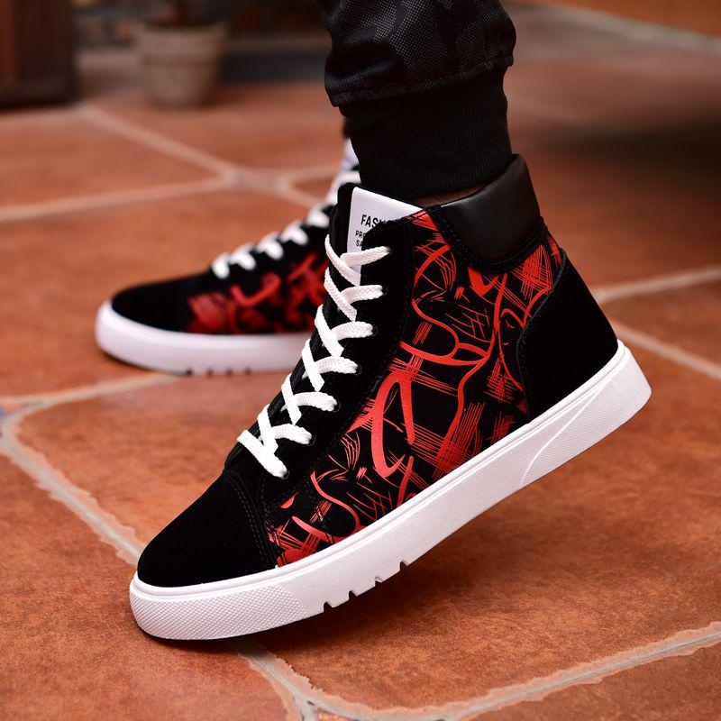 Clearance Autumn/Winter Korean Canvas Men's Color Block Casual Shoes Mid-High Top Trendy Breathable Board Shoes Martin Boots