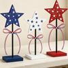 3 Pcs 4th of July Wooden Star Signs, Red White Blue Glitter Patriotic Star Table Centerpiece for Independence Day, Tiered Tray, Tabletop Decor