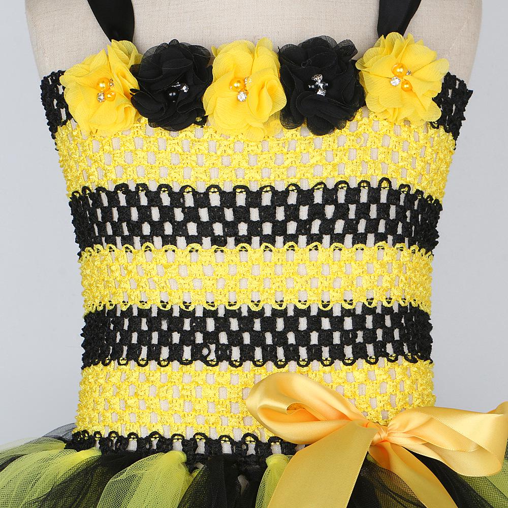 Set Costume Vestito da Principessa con Gonna Tutù in Rete Floreale e Api per Bambina