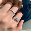 Süße und Coole Blaue Blumenringe Geometrische Feine Verstellbare Silberringe Party Geburtstagsgeschenk Damenschmuck Wassertropfen Offener Ring
