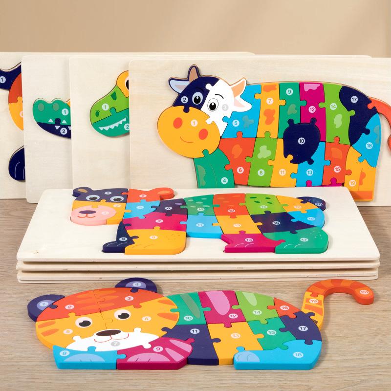 Children'S Early Education Puzzle Large Buckle Three-Dimensional Dinosaur Animal Digital Cognition Puzzle Puzzle Toy