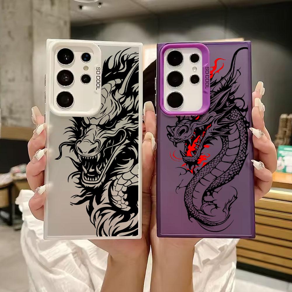 Fashion Black Dragon Pattern Case For Samsung S26 S25 S24 Ultra Cases For Galaxy S23 S22 S21 FE S20 Ultra S26 Plus Phone Cover
