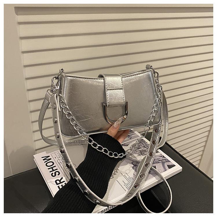 PU Chain Bag Small Square Bag Women's Bag European Solid Color Chain Bag Shoulder Armpit Bag Handbag