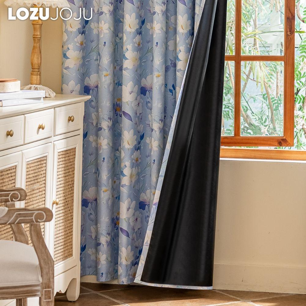 1 Stück LOZUJOJU Vorhänge im nordischen Landhausstil, blau bedruckt, mit blickdichten Vorhängen für Schlafzimmer, Wohnzimmer, Balkonfenster zur Heimdekoration