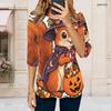 Women Plus Size Round Neck 3 4 Sleeve Printed T Shirt Black Cartoon Stationery Curved Hem