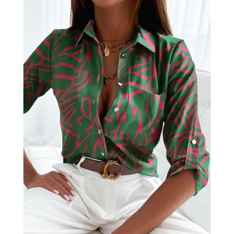 Legere Damenoberteile Herbst Frühling Mode Bedruckte Bluse Langarmshirt