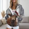 Womens Oversized Hooded Zip-Up Sweatshirt With Christmas Print Plus Size Long Sleeve Casual Top
