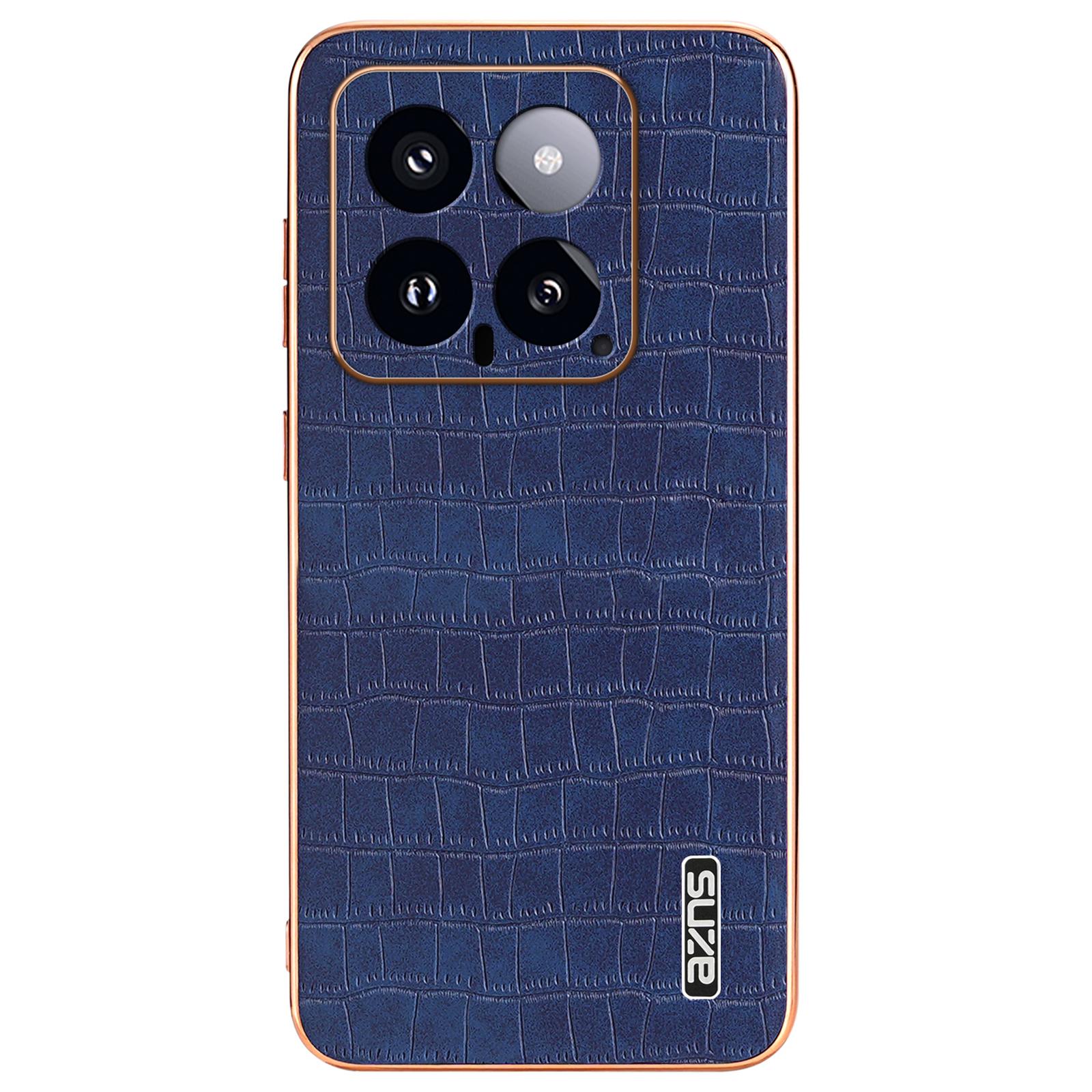 

AZNS For Xiaomi 14 Case PU Leather Classic Crocodile Pattern Back Cover Blue